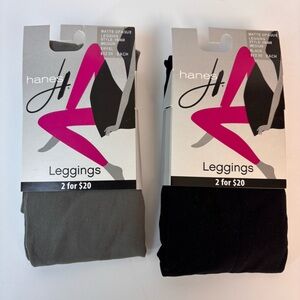 Hanes Leggings 2-Pair Matte Opaque Style 0B408 Nylon Black Grey Size Medium New